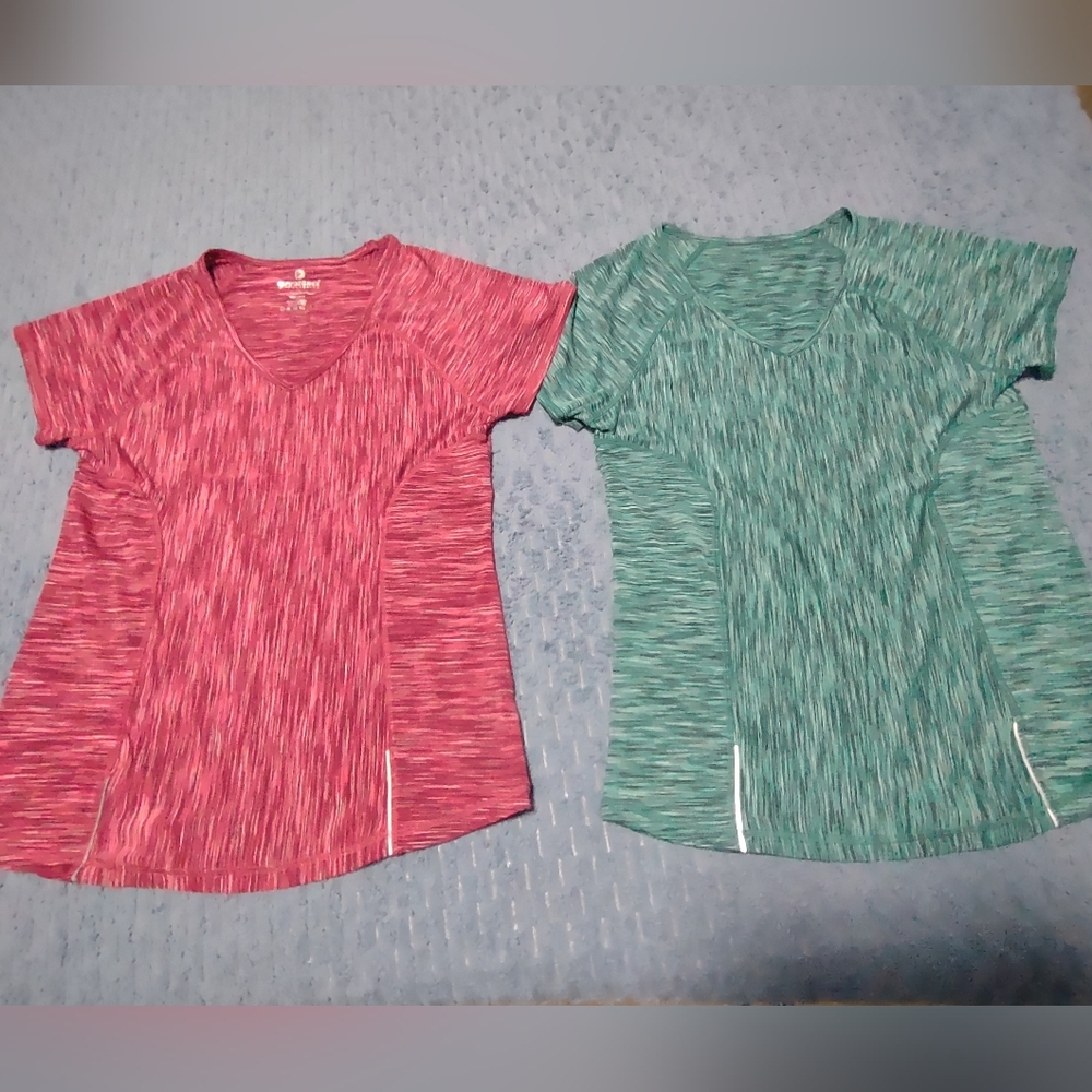 90 Degree By Reflex Space-Dyed Athletic Tee - Rose & Green Lot Of 2